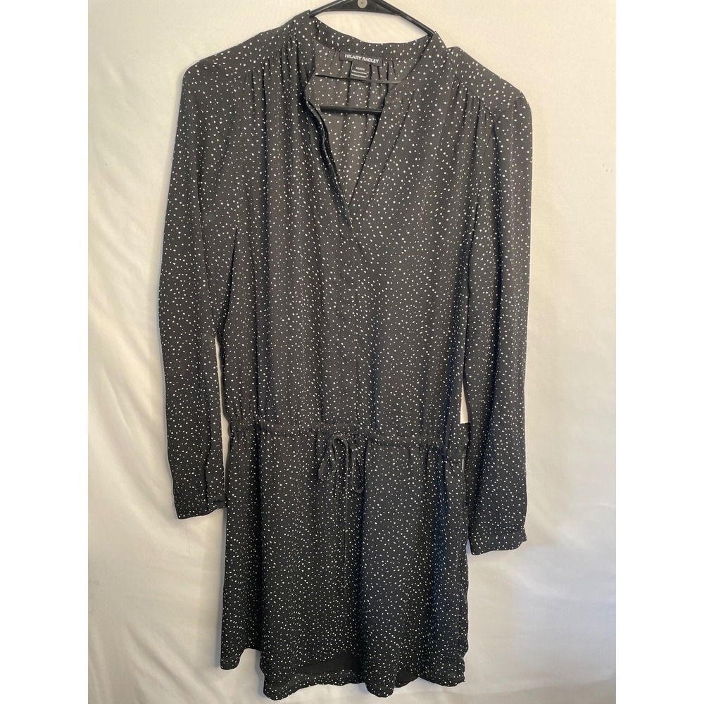 Hilary Radley Womens Black White Polka Dot Long Sleeve Drawstring Dress XS NEW